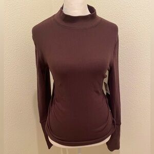 NWT Free people Womens Long Sleeve Ribbed shirt Half Turtle neck brown Espresso 